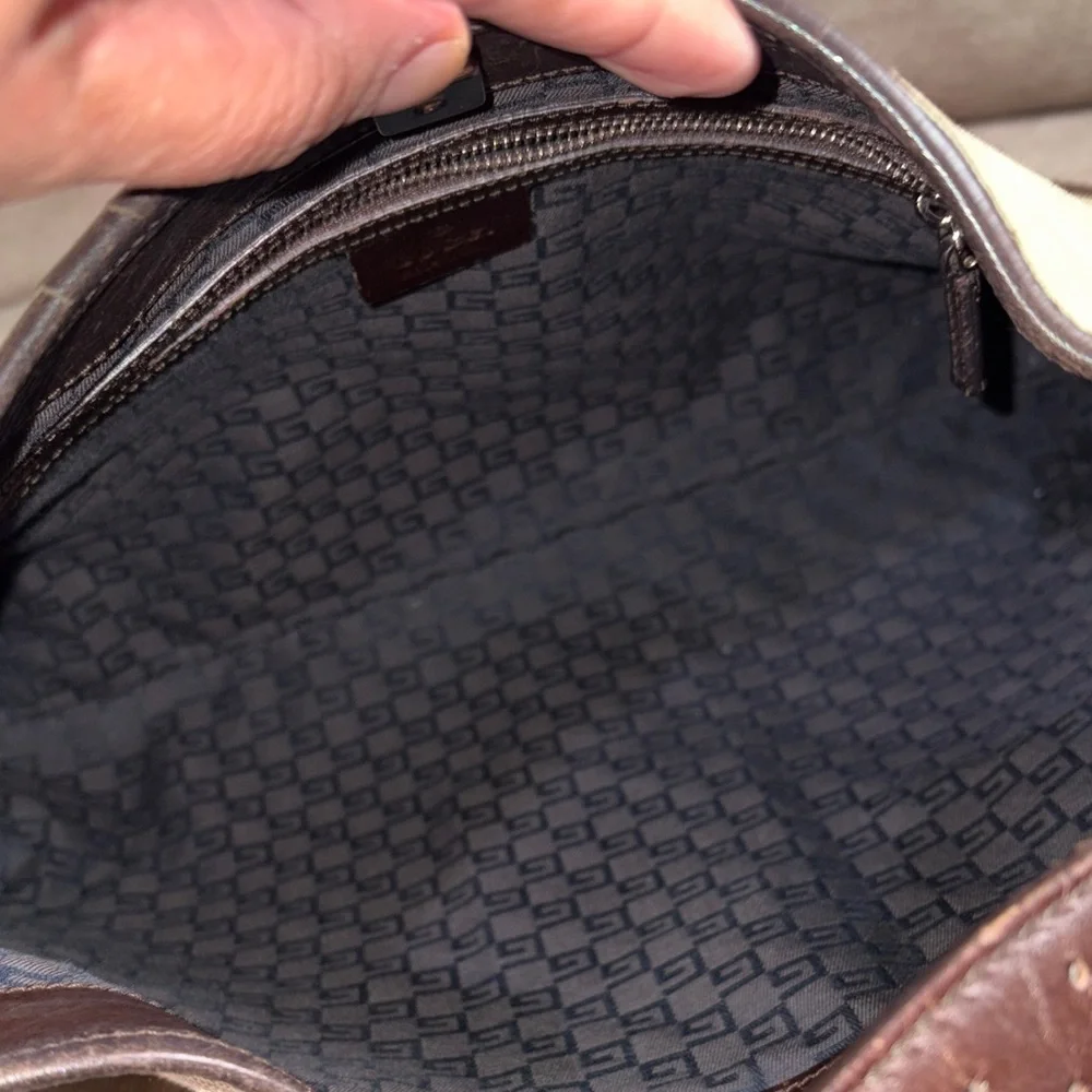 Gucci Web GG Reins  Hobo Bag with Brown Leather Trim
